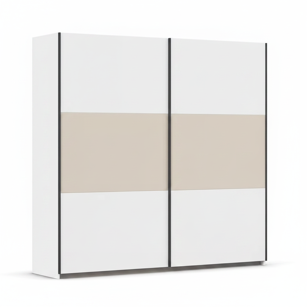Rauch Neo 2 Door Sliding Wardrobe 218cm in White with Champagne panels 