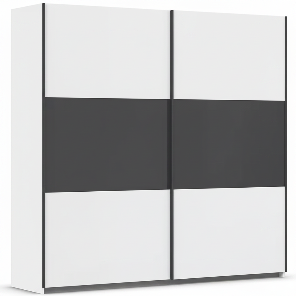 Rauch Neo 2 Door Sliding Wardrobe 218cm in White with Metallic Grey panels 