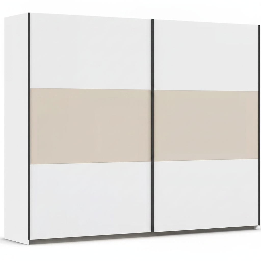 Rauch Neo 2 Door Sliding Wardrobe 261cm in White with Champagne panels 