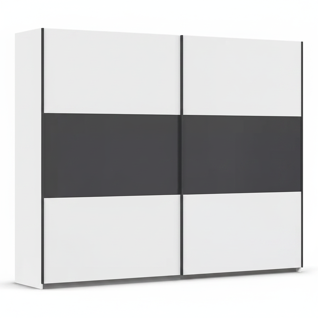 Rauch Neo 2 Door Sliding Wardrobe 261cm in White with Metallic Grey panels 