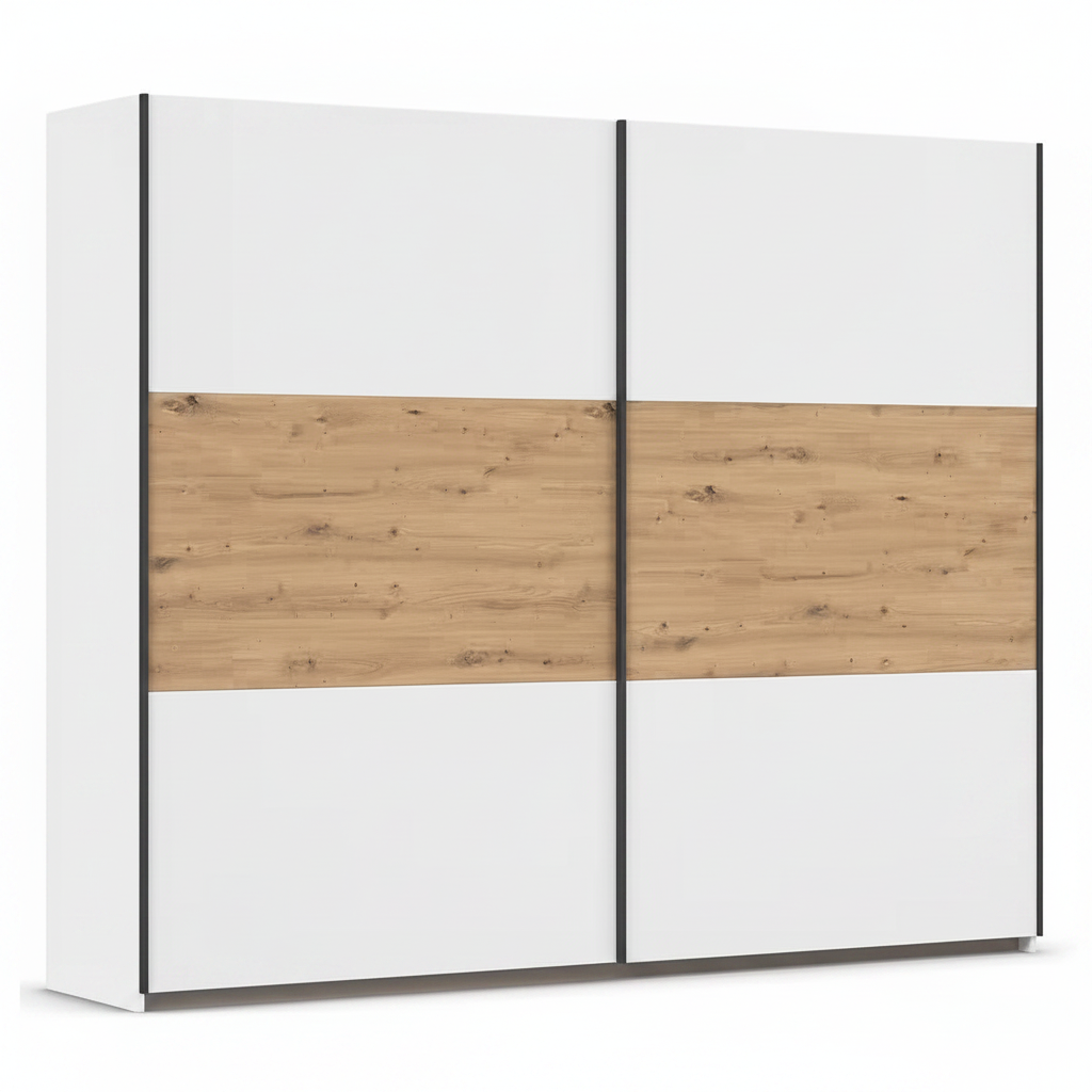 Rauch Neo 2 Door Sliding Wardrobe 261cm in White with Artisan Oak panels 