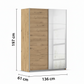 Rauch Subito 136cm 1 Decor Door & 1 Mirror Sliding Door Wardrobe in Oak Dimensions