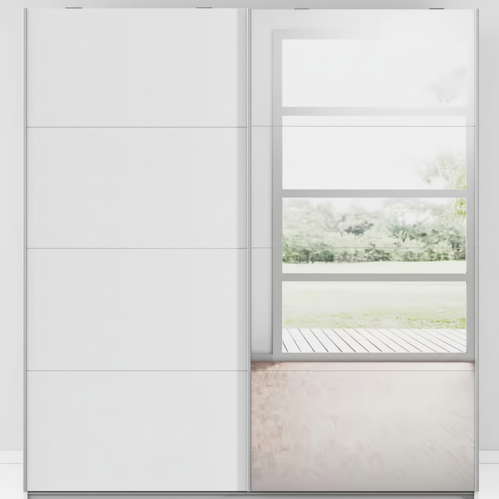 Rauch Subito 181cm 1 Decor Door & 1 Mirror Sliding Door Wardrobe in Alpine White front view
