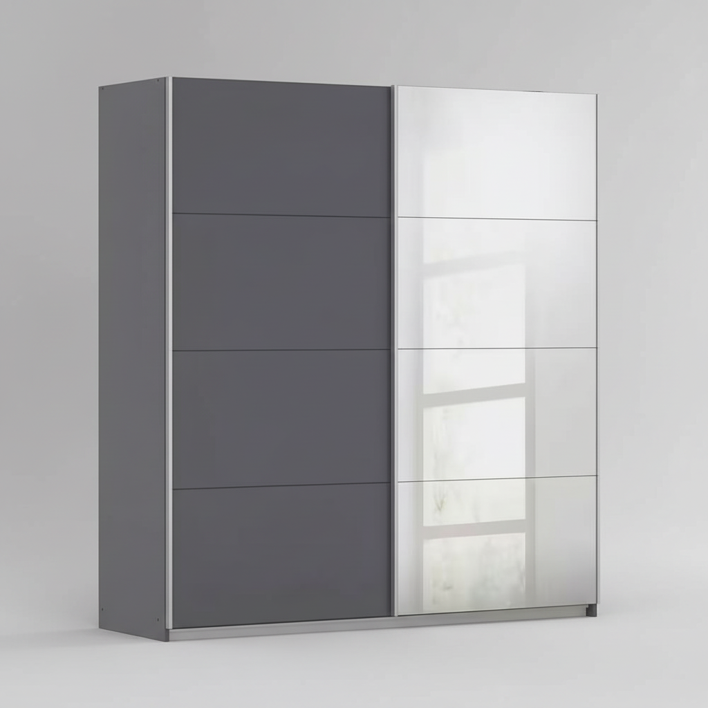 Rauch Subito 181cm 1 Decor Door & 1 Mirror Sliding Door Wardrobe in Metallic Grey
