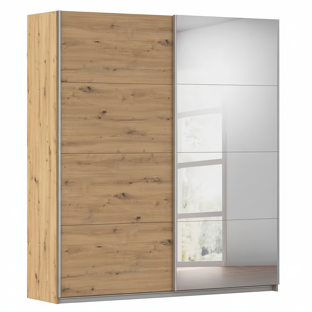 Rauch Subito 181cm 1 Decor Door & 1 Mirror Sliding Door Wardrobe in Oak
