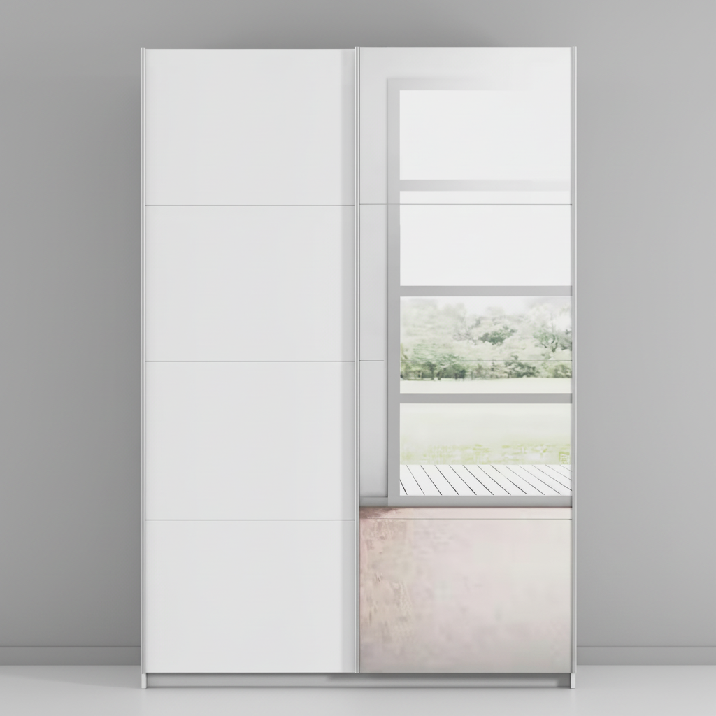 Rauch Subito 1 Decor Door & 1 Mirror Sliding Door Wardrobe in Alpine White front view