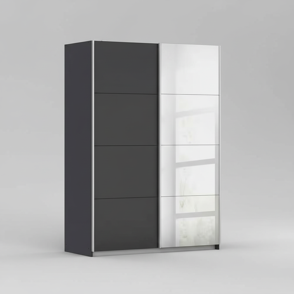 Rauch Subito 1 Decor Door & 1 Mirror Sliding Door Wardrobe in Metallic Grey