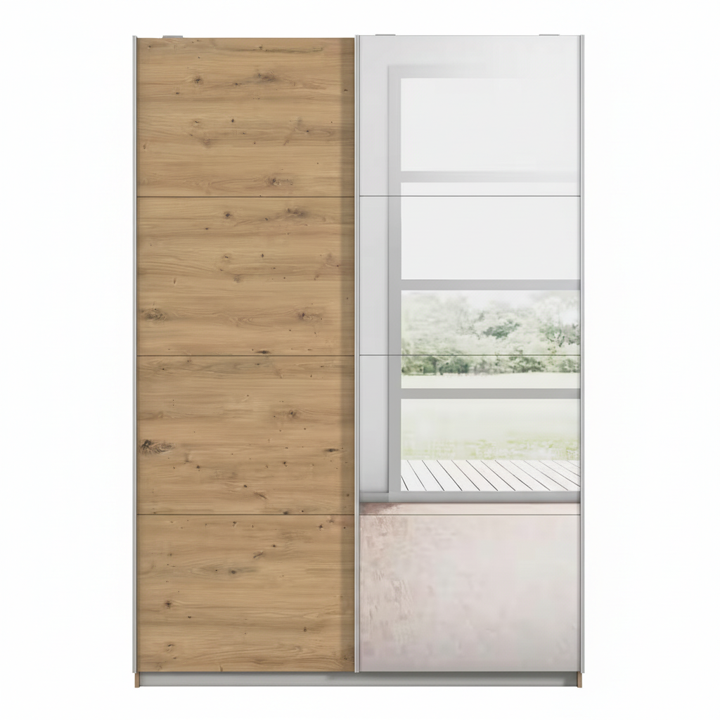 Rauch Subito 1 Decor Door & 1 Mirror Sliding Door Wardrobe in Oak front view