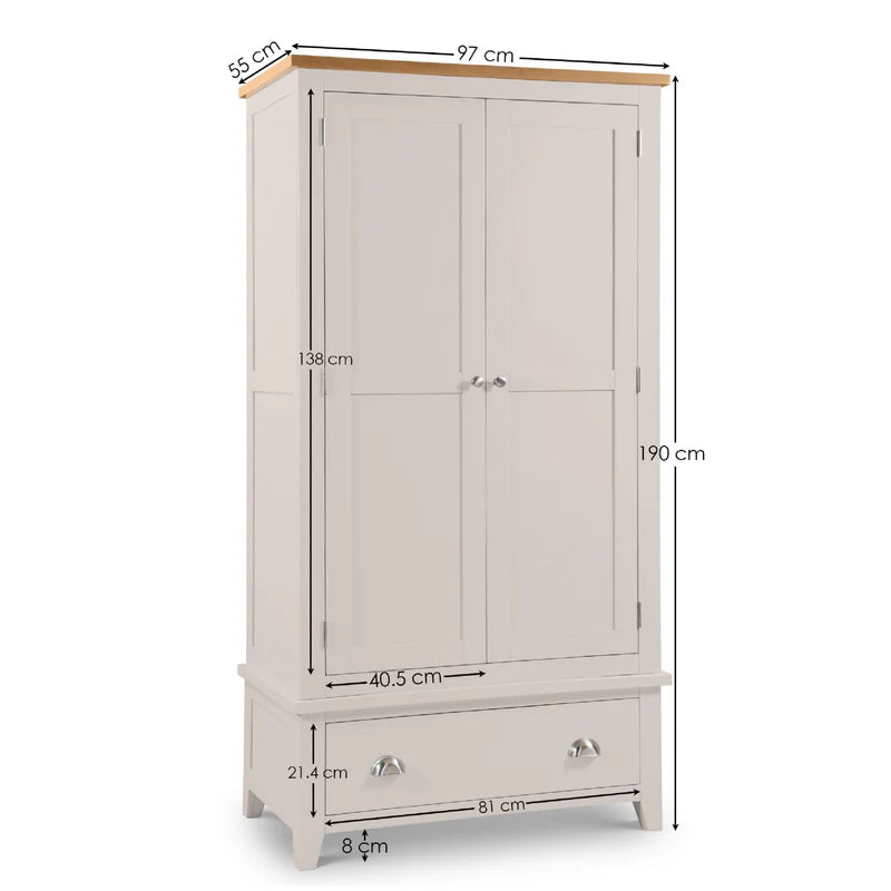 Richmond 2 Door 1 Drawer Wardrobe - Dimensions