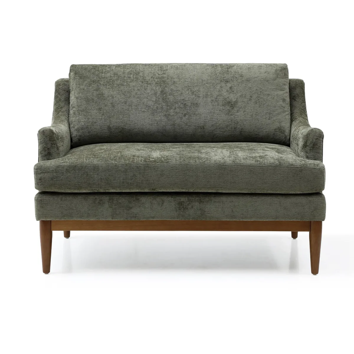 Rihanna Olive Chenille Upholstered Loveseat with Wood Base - Pendle Village Furniture