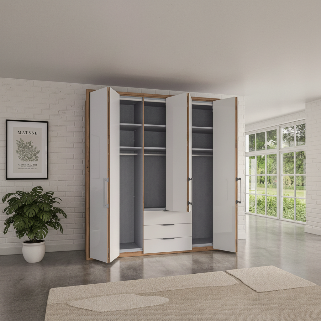 German-made Wiemann wardrobe with hanging rails and adjustable shelves