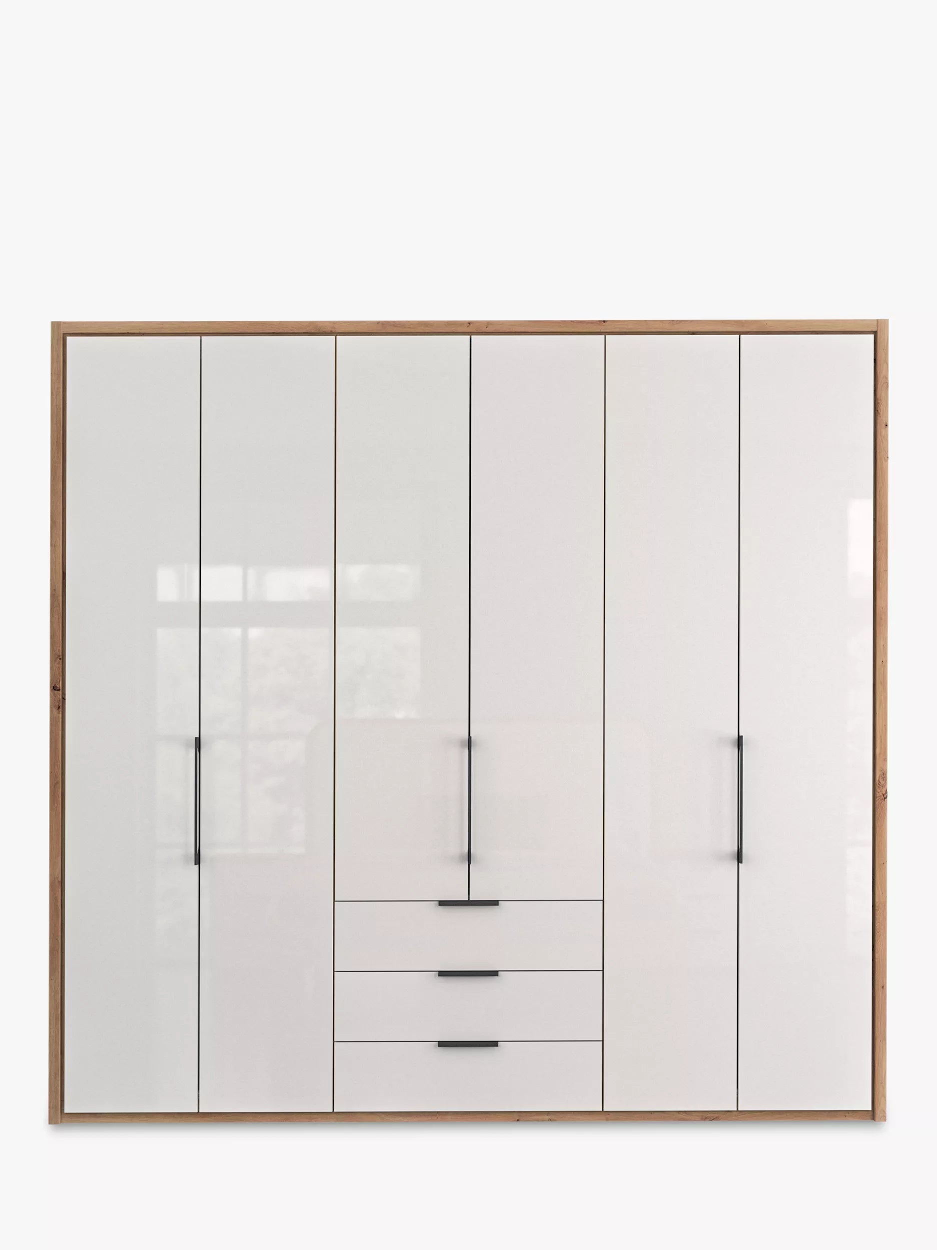 Wiemann Saka 225cm Bi-Fold Wardrobe With 6 Glass Doors & 3 Glass Drawers