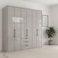 Wiemann Saka 225cm Bi-Fold Wardrobe With 6 Glass Doors & 3 Glass Drawers with Pebble Grey Carcase