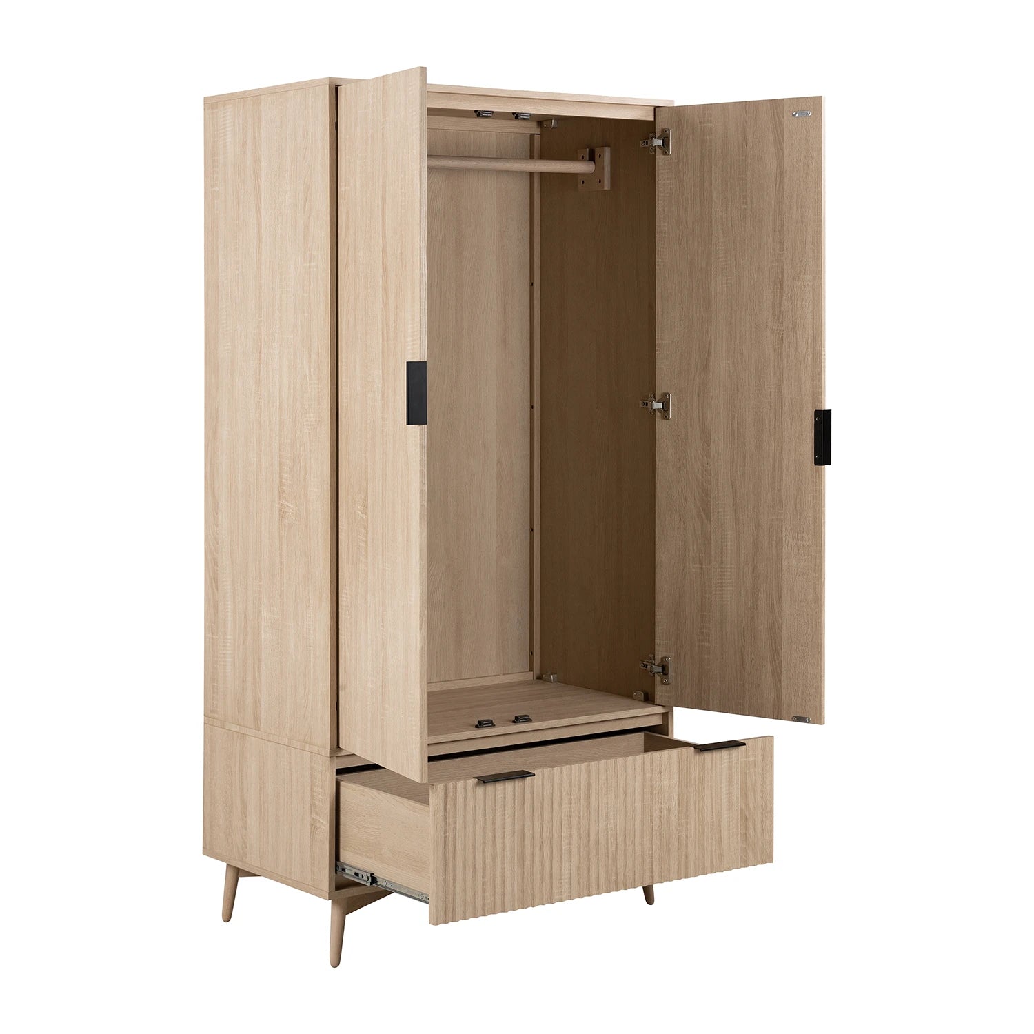 Salford Natural Oak Finish Gents Wardrobe - Open Doors View