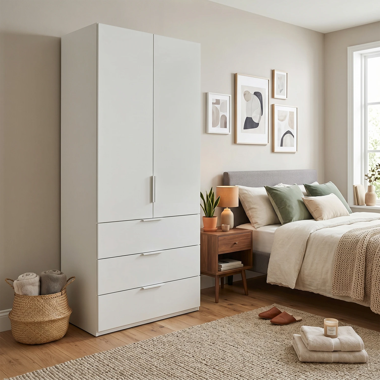 Rauch Haven 2 Door Combi Wardrobe with Décor Doors - Styled in a Bedroom