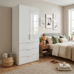 Rauch Haven 2 Door Combi Wardrobe with Glass Doors - Styled in a Bedroom