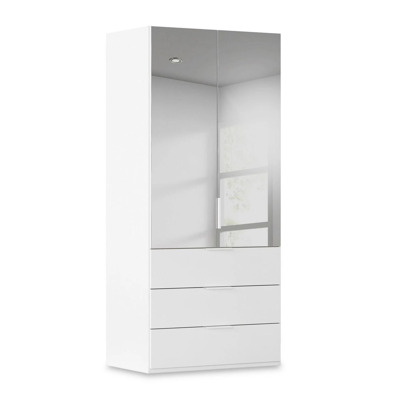 Rauch Haven 2 Door Combi Wardrobe with Mirror Doors and Glass Drawers in White