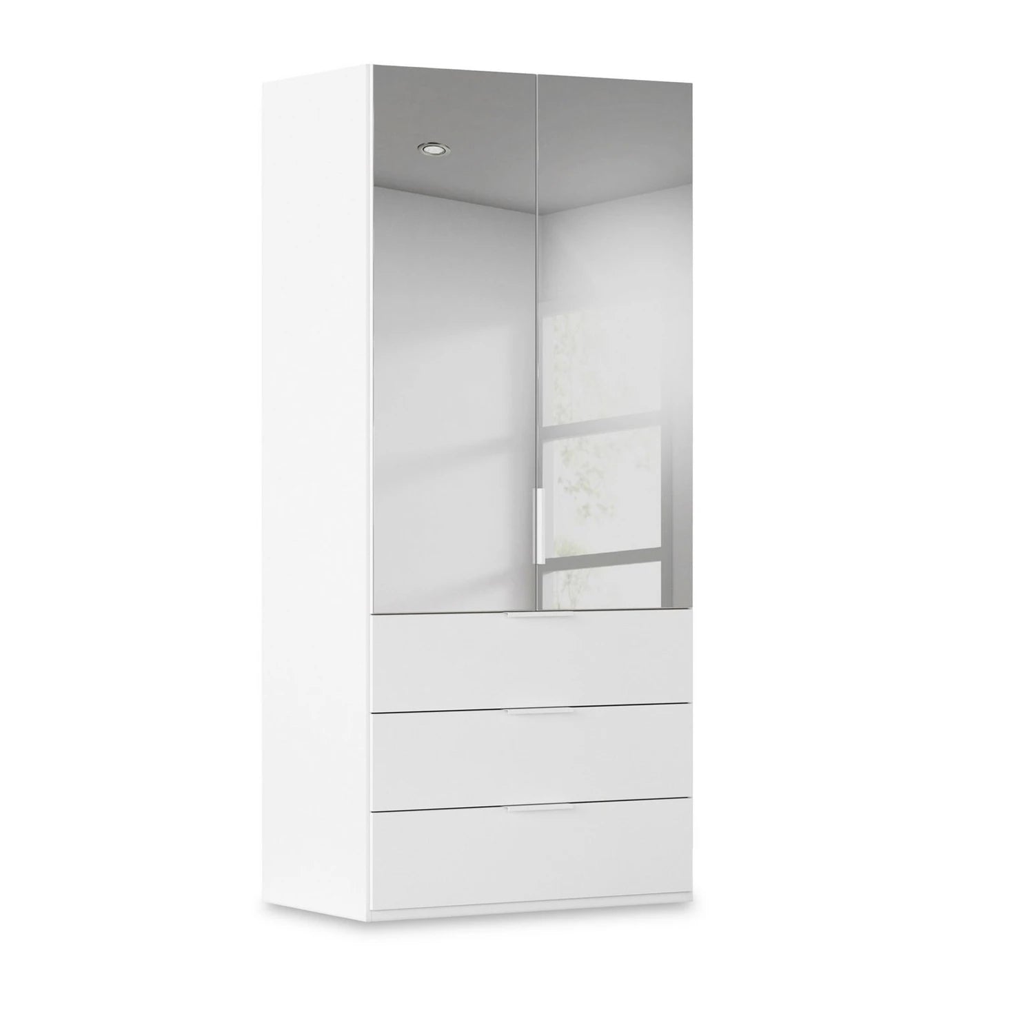 Rauch Haven 2 Door Combi Wardrobe with Mirror Doors and Glass Drawers in White