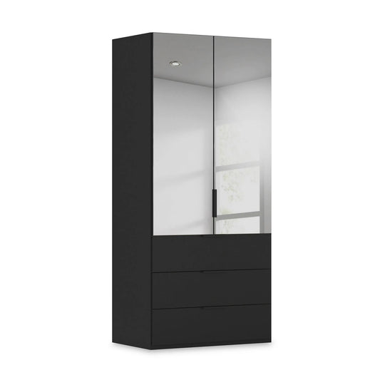Rauch Haven 2 Door Combi Wardrobe with Mirror Doors and Glass Drawers in Black