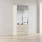 Rauch Heaven 100cm 2 Door Combi Wardrobe with Mirror Doors and Glass Drawers in Champagne styled in a modern bedroom