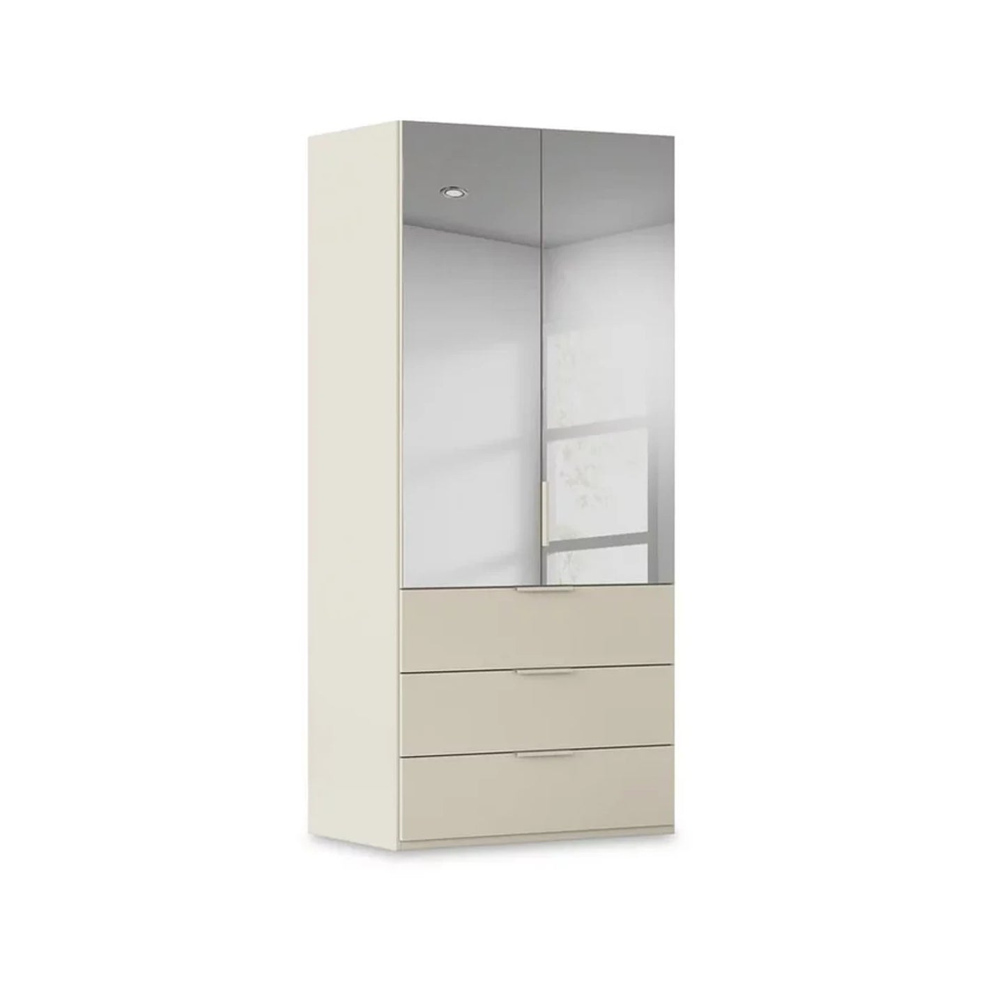 Rauch Haven 2 Door Combi Wardrobe with Mirror Doors and Glass Drawers in Champagne