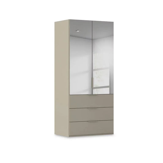 Rauch Haven 2 Door Combi Wardrobe with Mirror Doors and Glass Drawers in Fango