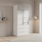 Rauch Heaven 100cm 2 Door Combi Wardrobe with Mirror Doors and Glass Drawers in Silk Grey styled in a modern bedroom