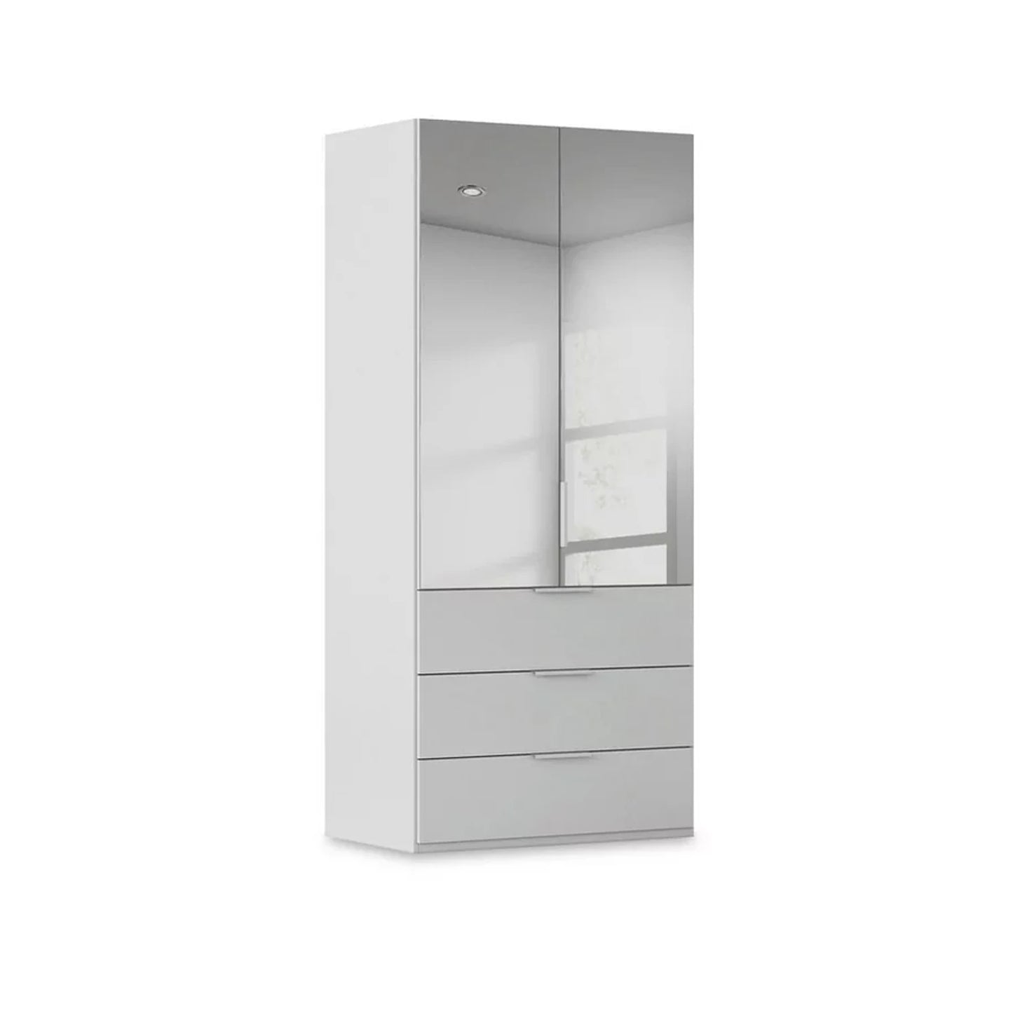 Rauch Haven 2 Door Combi Wardrobe with Mirror Doors and Glass Drawers in Silk Grey