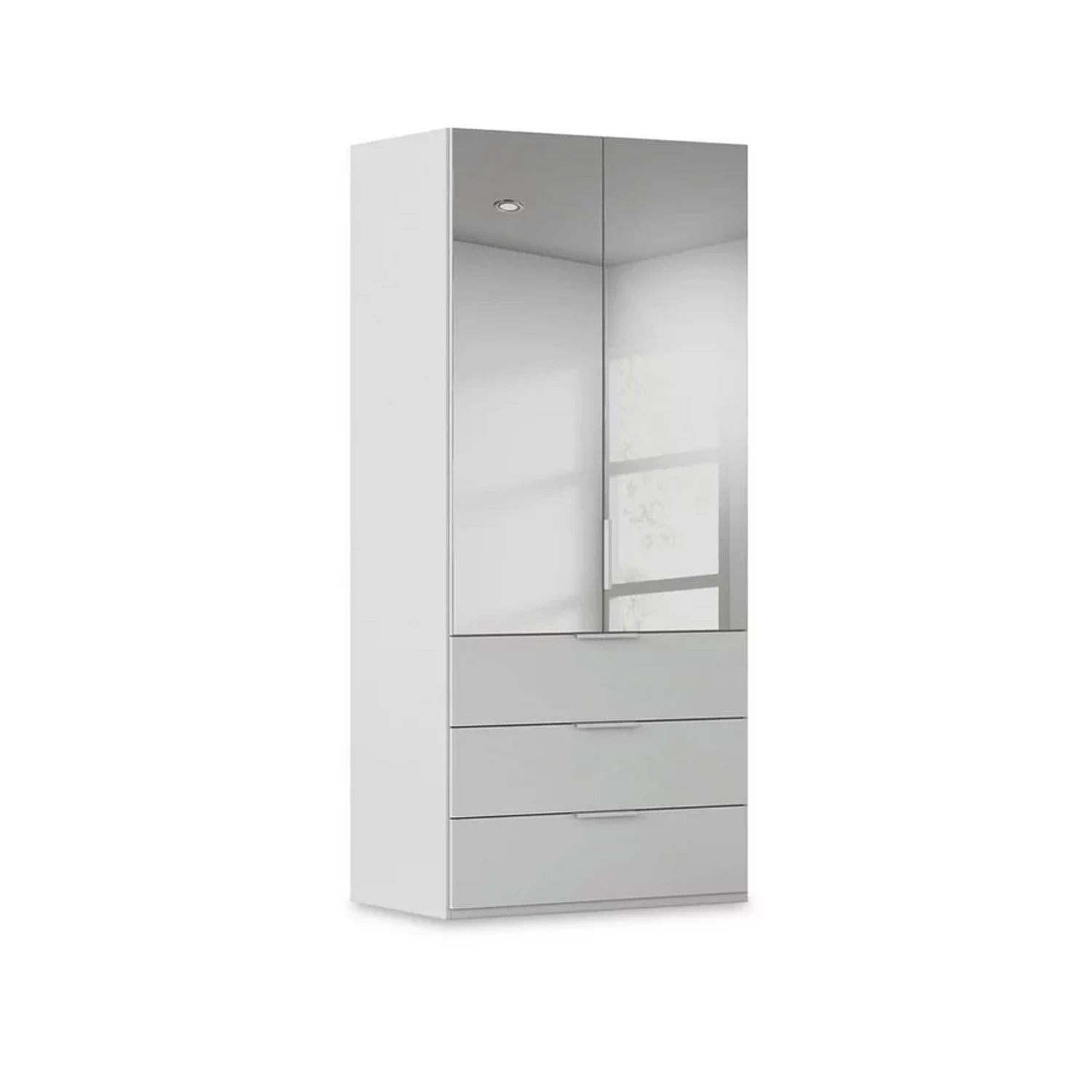 Rauch Haven 2 Door Combi Wardrobe with Mirror Doors and Glass Drawers in Silk Grey