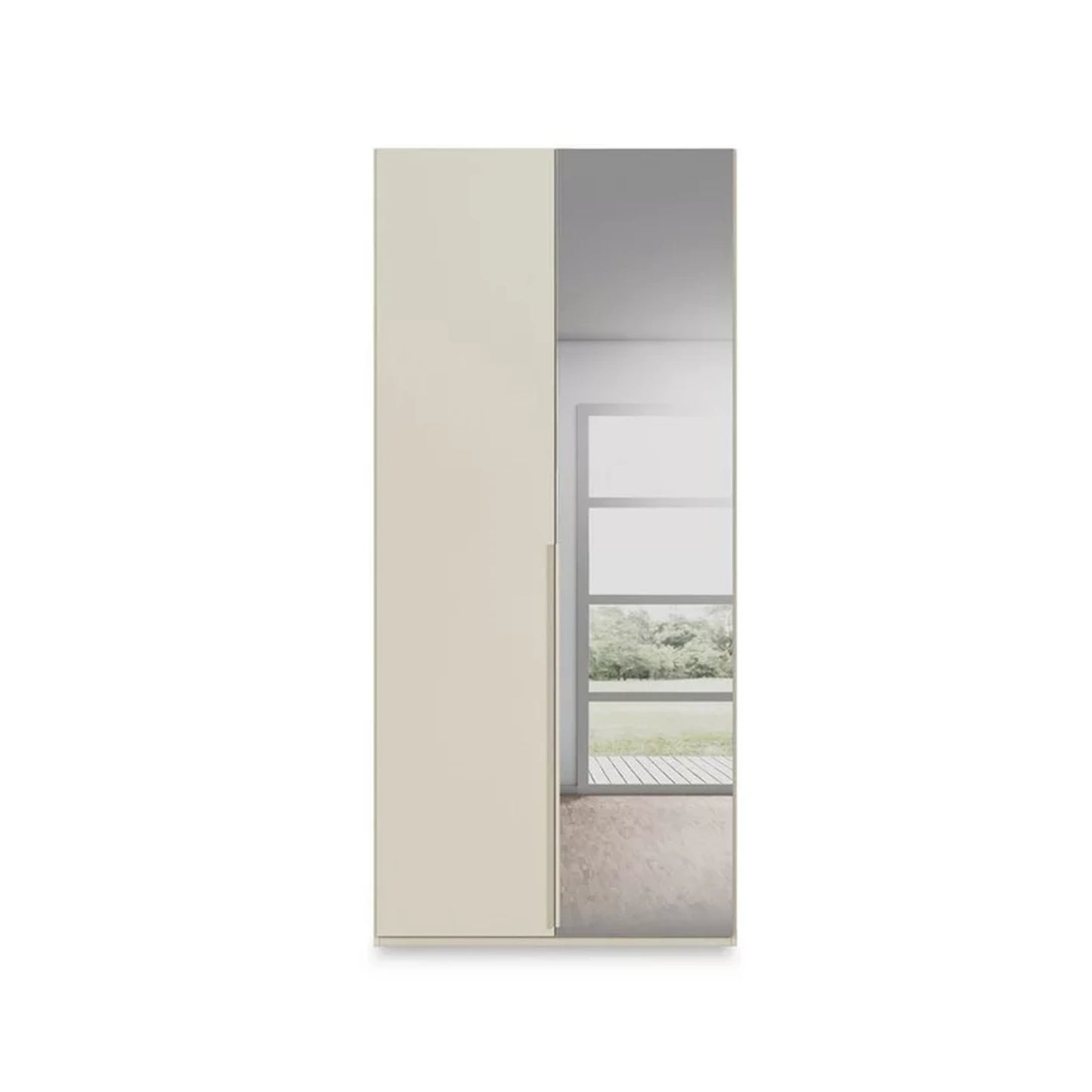 Rauch Heaven 2 Door Hinged Wardrobe with 1 Décor Door and 1 Mirror Door in Champagne - Front view