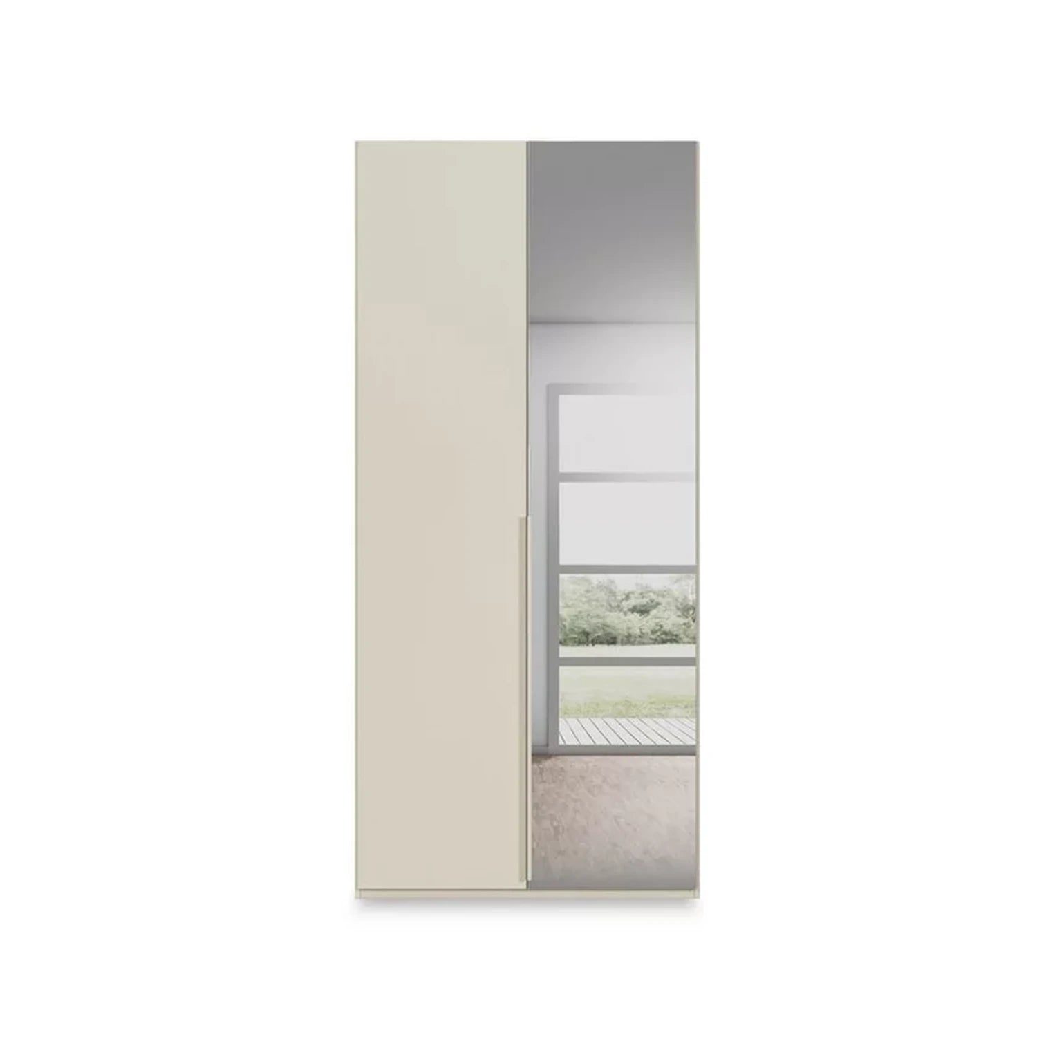 Rauch Heaven 2 Door Hinged Wardrobe with 1 Décor Door and 1 Mirror Door in Champagne - Front view