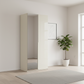 Rauch Heaven 101cm 2 Door Hinged Wardrobe with 1 Glass Door and 1 Mirror Door in Glass Champagne styled in a modern room