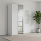 Rauch Heaven 2 Door Hinged Wardrobe with 1 Glass Door and 1 Mirror Door in Silk Grey styled in a modern bedroom