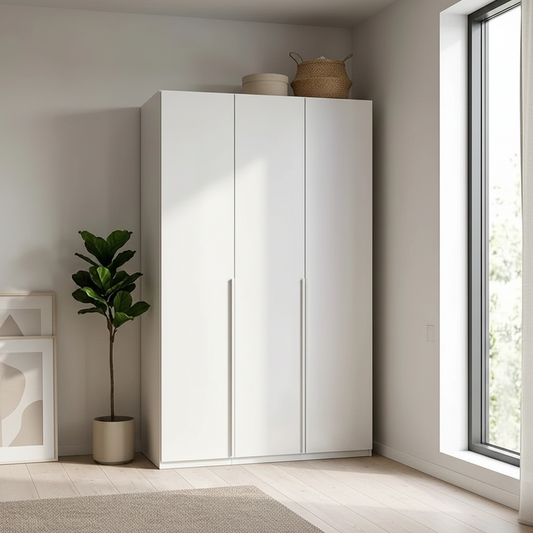Rauch Heaven 151cm 3 Door Hinged Wardrobe with Décor Doors styled in a modern bedroom