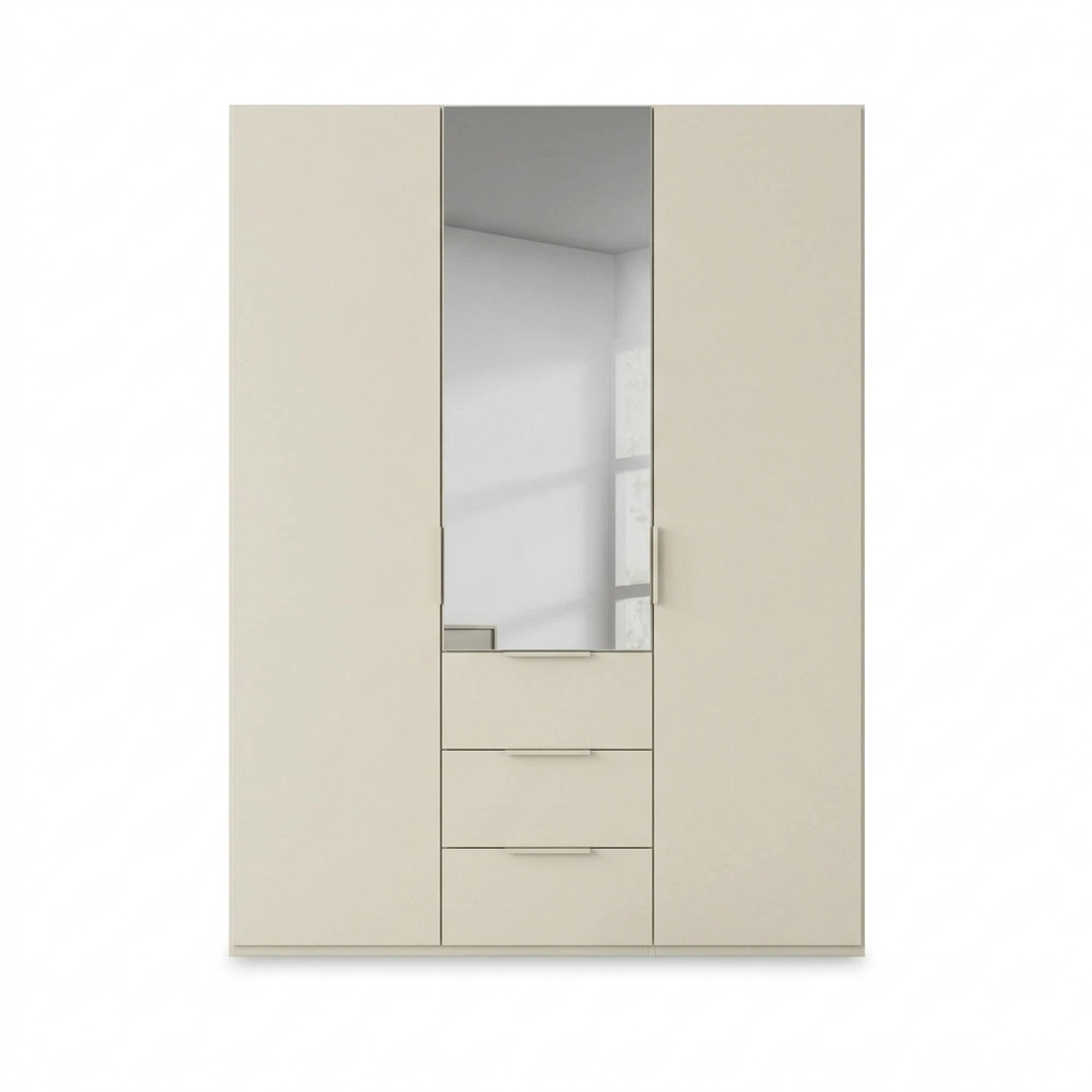 Rauch Haven 3 Door Combi Décor Wardrobe with 2 Décor Doors and 1 Mirror Door in Champagne - Front view