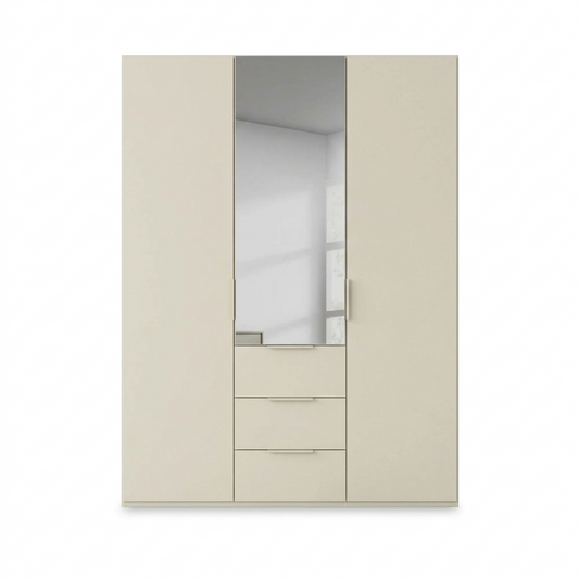 Rauch Haven 3 Door Combi Décor Wardrobe with 2 Décor Doors and 1 Mirror Door in Champagne - Front view