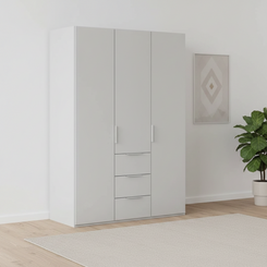 Rauch Heaven 150cm 3 Door Combi Wardrobe with Décor Doors in Silk Grey styled in a modern bedroom