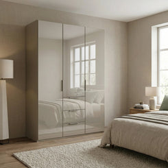 Rauch Haven  3 Door Combi Wardrobe with Glass Doors in Fango - Styled in a Bedroom