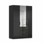 Rauch Haven 3 Door Combi Wardrobe with 2 Glass Doors and 1 Mirror Door in Black