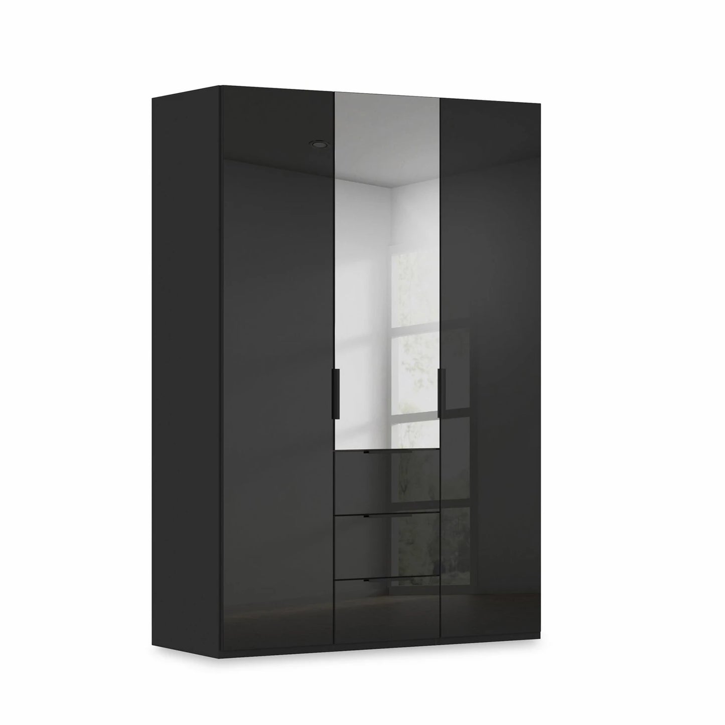 Rauch Haven 3 Door Combi Wardrobe with 2 Glass Doors and 1 Mirror Door in Black