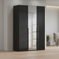 Rauch Heaven 150cm 3 Door Hinged Wardrobe with 2 Glass Doors and 1 Mirror Door in Black styled in a modern bedroom