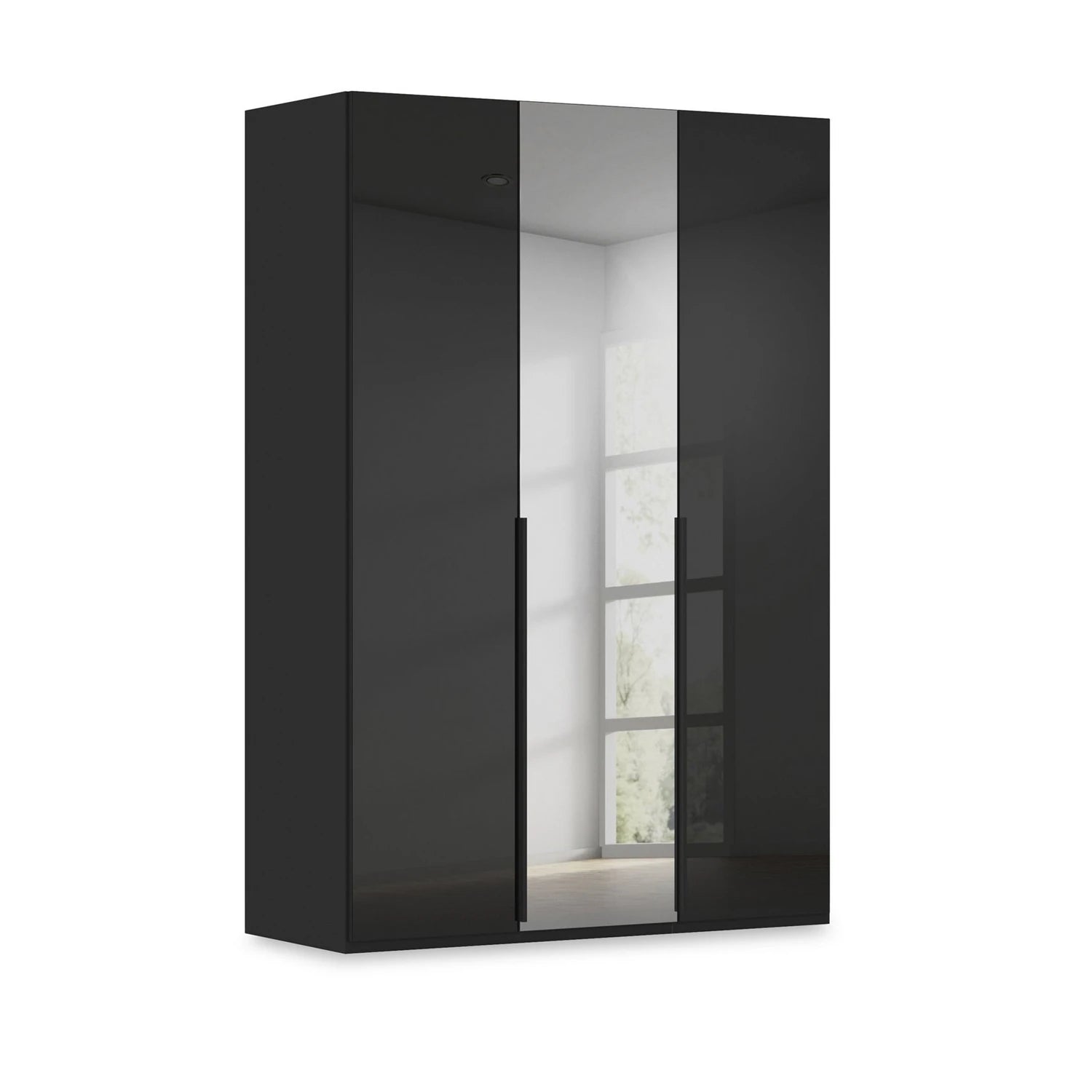 Rauch Haven 3 Door Hinged Wardrobe with 2 Glass Doors and 1 Mirror Door in Black