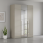 Rauch Heaven 150cm 3 Door Hinged Wardrobe with 2 Glass Doors and 1 Mirror Door in Fango styled in a modern bedroom