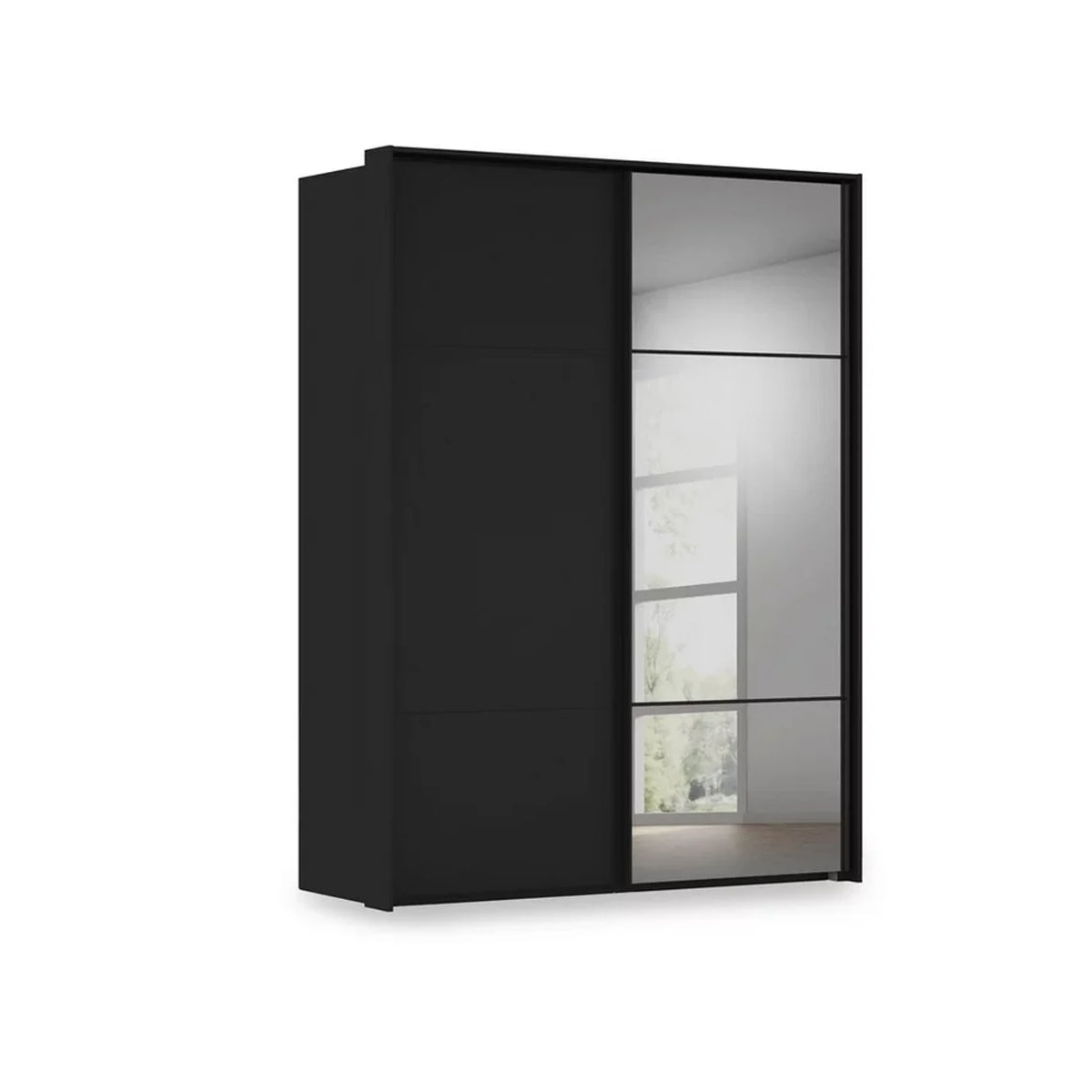 Rauch Haven 2 Door Slider Wardrobe with 1 Décor Door and 1 Mirror Door in Black
