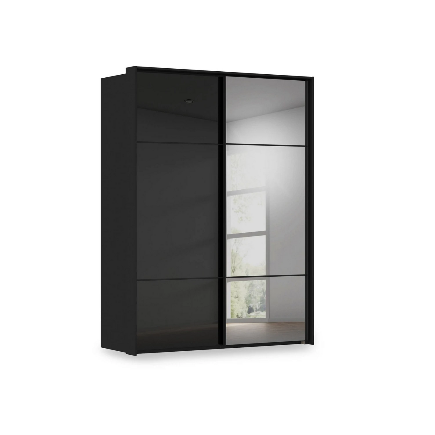 Rauch Haven 2 Door Slider Wardrobe with 1 Glass Door and 1 Mirror Door in Black