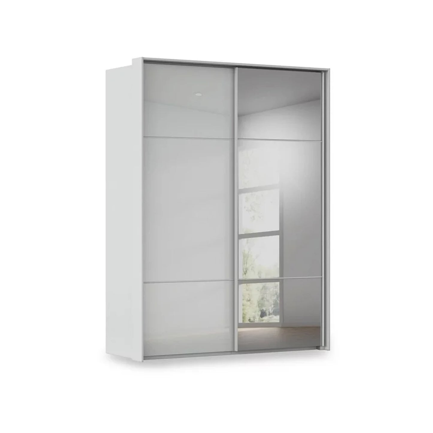 Rauch Haven 2 Door Slider Wardrobe with 1 Glass Door and 1 Mirror Door in Silk Grey