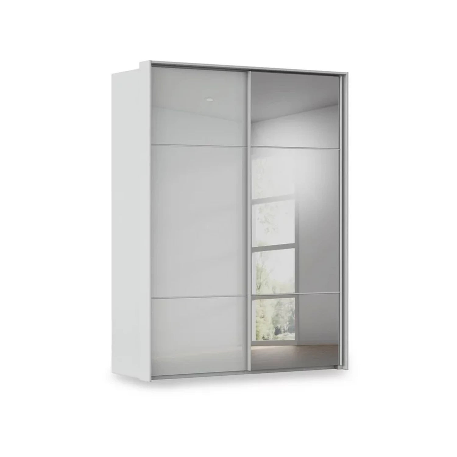 Rauch Haven 2 Door Slider Wardrobe with 1 Glass Door and 1 Mirror Door in Silk Grey