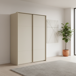 Rauch Heaven 160cm 2 Door Slider Wardrobe with Décor Doors in Champagne styled in a modern bedroom