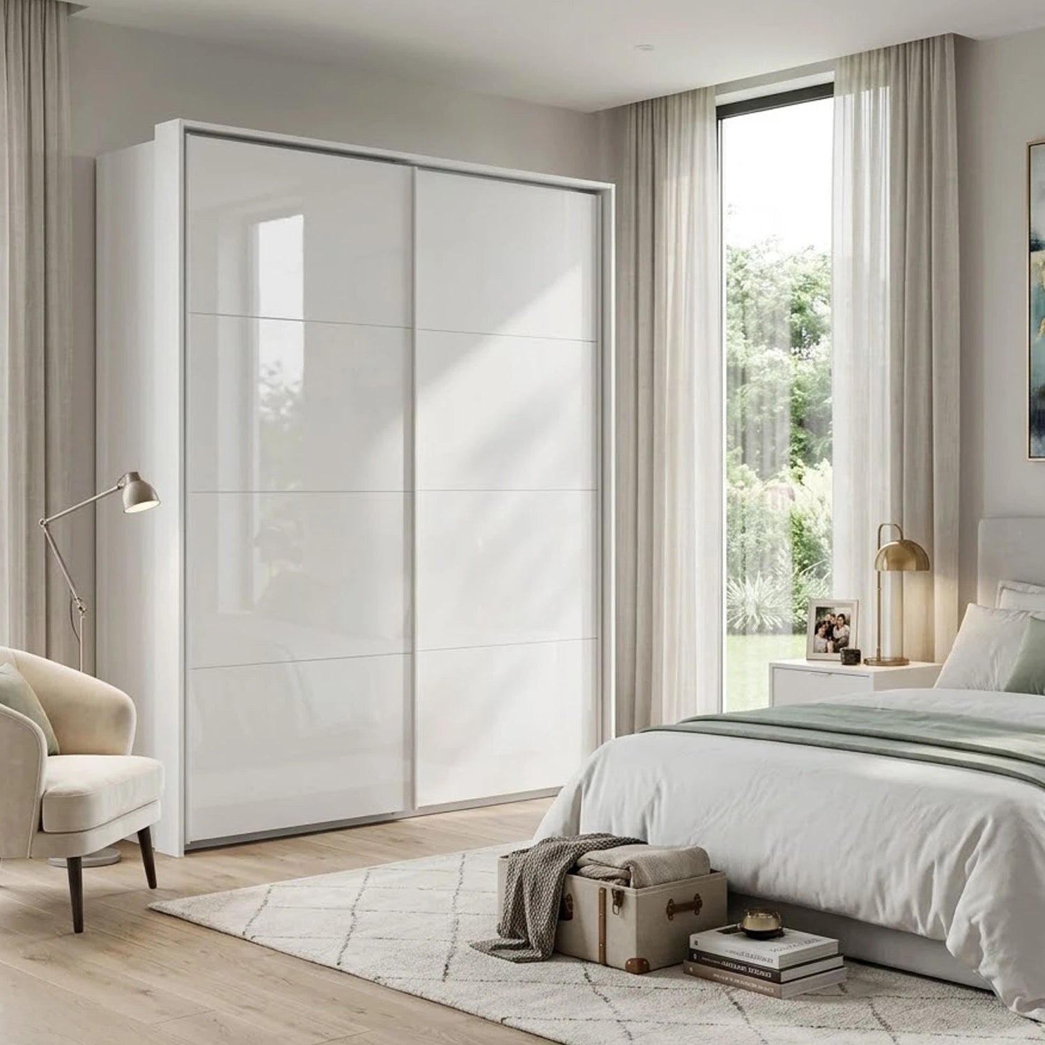 Rauch Haven 2 Door Slider Wardrobe with Glass Doors - Styled in a Bedroom