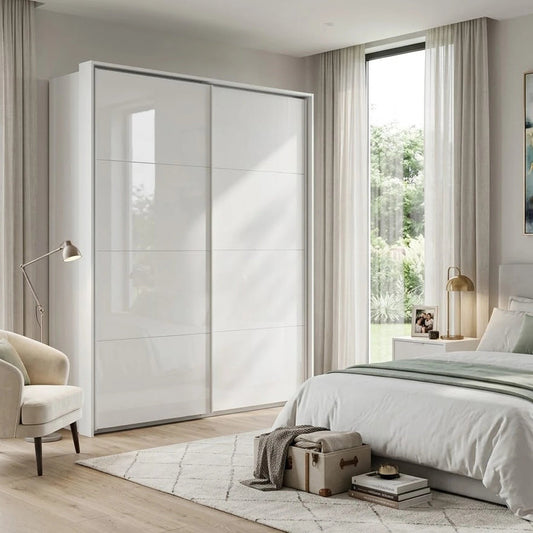 Rauch Haven 2 Door Slider Wardrobe with Glass Doors - Styled in a Bedroom
